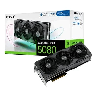 Placa de Vídeo PNY RTX 5080 Overclocked NVIDIA GeForce, 16GB, GDDR7, G-Sync, Ray Tracing, DLSS 4, HDR, Triple Fan - VCG508016TFXPB1-O